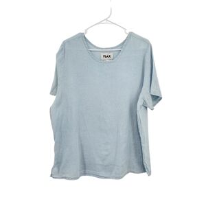 Flax Women's 100% Linen Solid Short Sleeves Blouse Lagenlook Blue- M